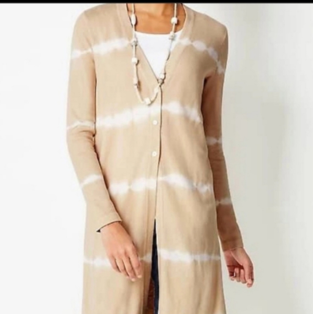 J Jill Pure Boho tan tie-dyed women's sweater cardigan size S